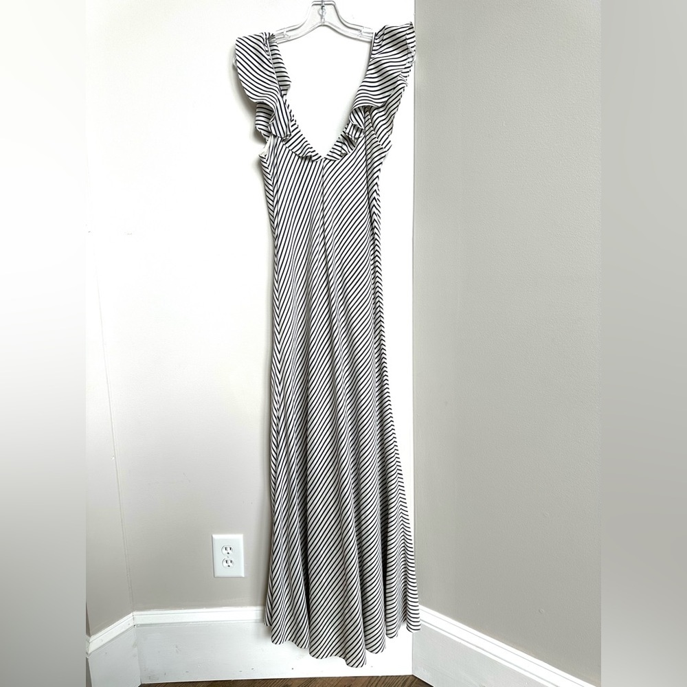 Ralph Lauren Black and White Diagonal-Stripe Ruffle Maxi Dress - Picture 2 of 7